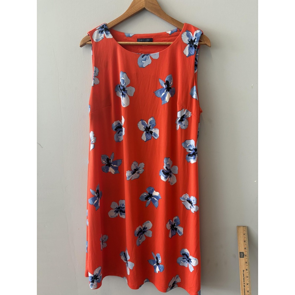 Tommy‎ Hilfiger Dress Womens 16 Red Floral Scoop Sleeveless Shift Knee Length